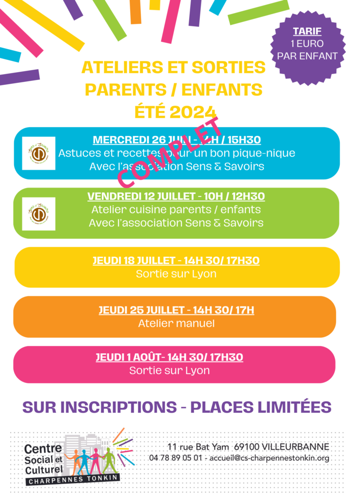 Programme - ateliers et sorties familiales - Eté 2024